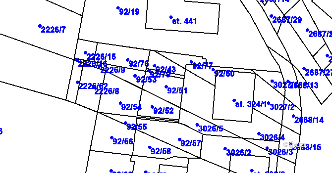 Parcela st. 92/51 v KÚ Neslovice, Katastrální mapa