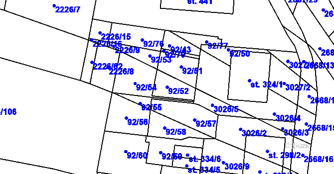Parcela st. 92/52 v KÚ Neslovice, Katastrální mapa