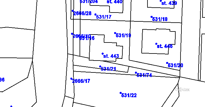 Parcela st. 443 v KÚ Neslovice, Katastrální mapa