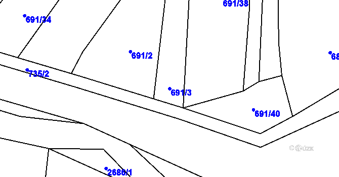 Parcela st. 691/3 v KÚ Neslovice, Katastrální mapa
