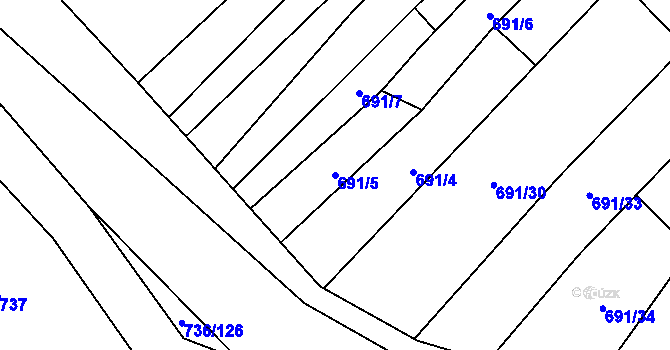 Parcela st. 691/5 v KÚ Neslovice, Katastrální mapa