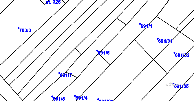 Parcela st. 691/6 v KÚ Neslovice, Katastrální mapa