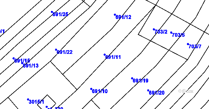 Parcela st. 691/11 v KÚ Neslovice, Katastrální mapa