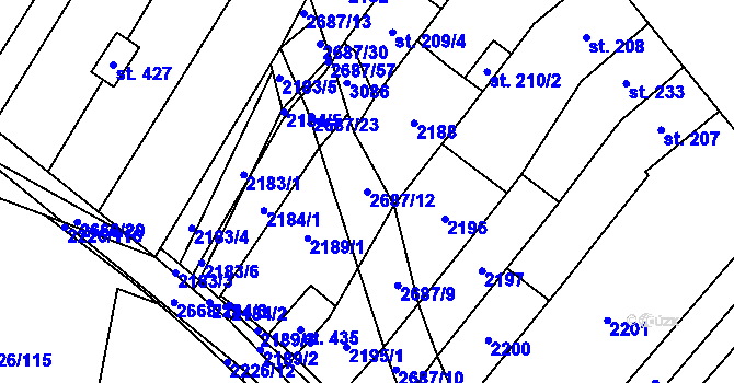 Parcela st. 2687/12 v KÚ Neslovice, Katastrální mapa