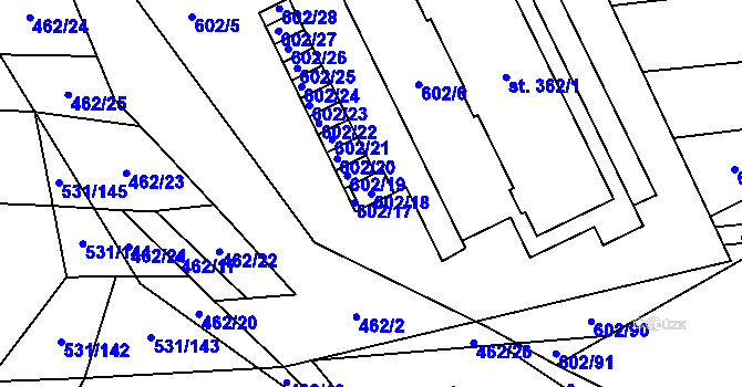 Parcela st. 602/18 v KÚ Neslovice, Katastrální mapa