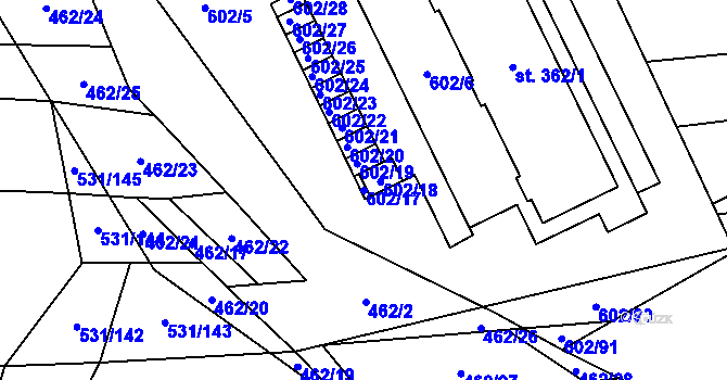 Parcela st. 602/17 v KÚ Neslovice, Katastrální mapa