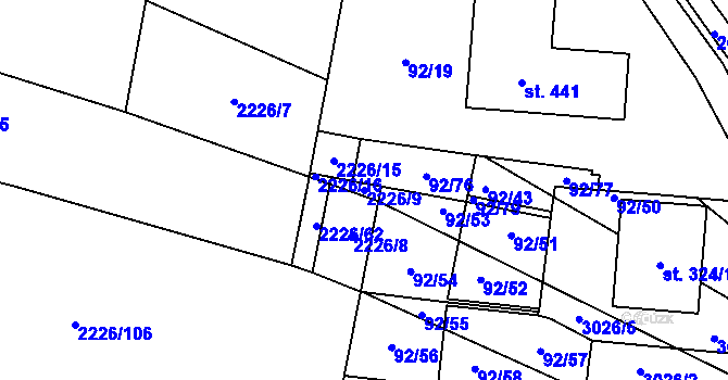 Parcela st. 2226/9 v KÚ Neslovice, Katastrální mapa