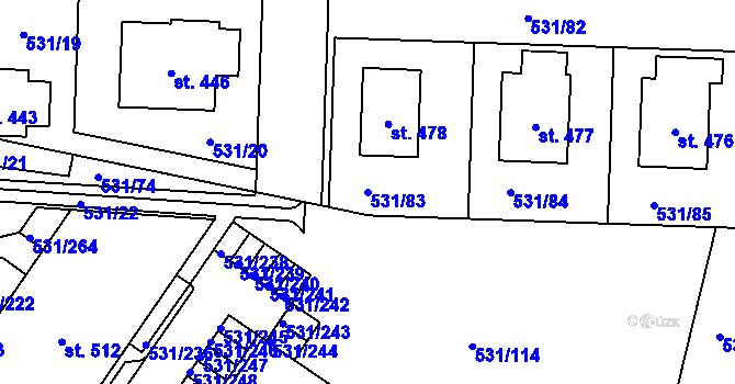 Parcela st. 531/83 v KÚ Neslovice, Katastrální mapa