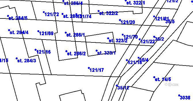 Parcela st. 323/1 v KÚ Neslovice, Katastrální mapa