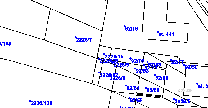 Parcela st. 2226/15 v KÚ Neslovice, Katastrální mapa