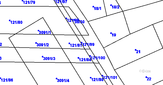 Parcela st. 121/99 v KÚ Neslovice, Katastrální mapa