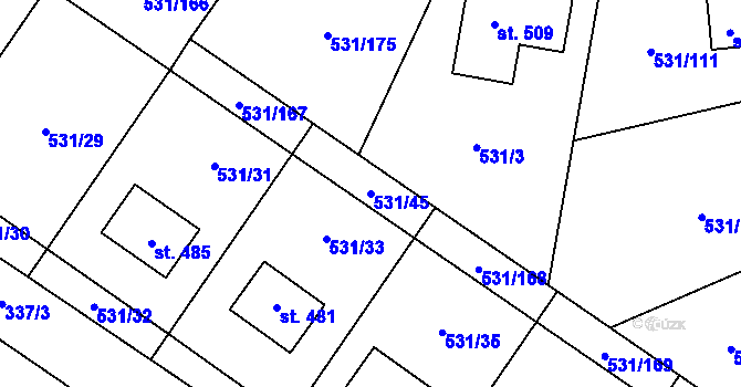 Parcela st. 531/45 v KÚ Neslovice, Katastrální mapa