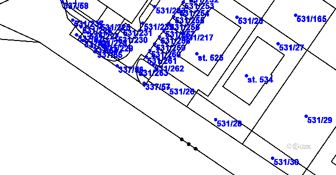Parcela st. 531/26 v KÚ Neslovice, Katastrální mapa