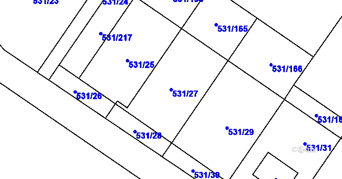 Parcela st. 531/27 v KÚ Neslovice, Katastrální mapa