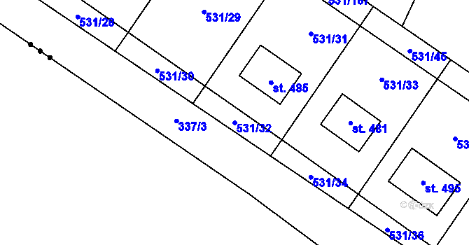 Parcela st. 531/32 v KÚ Neslovice, Katastrální mapa