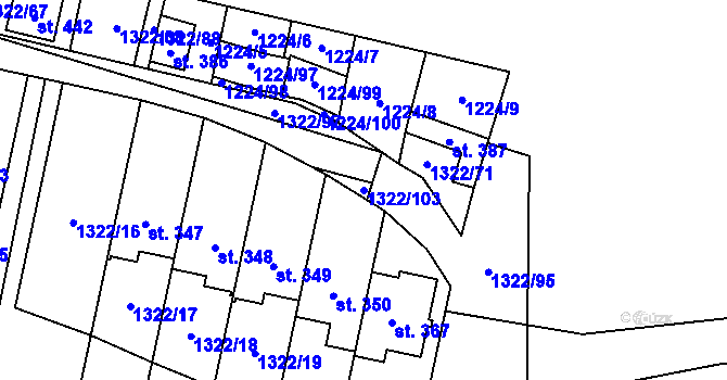 Parcela st. 1322/103 v KÚ Neslovice, Katastrální mapa