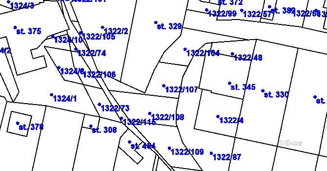 Parcela st. 1322/107 v KÚ Neslovice, Katastrální mapa