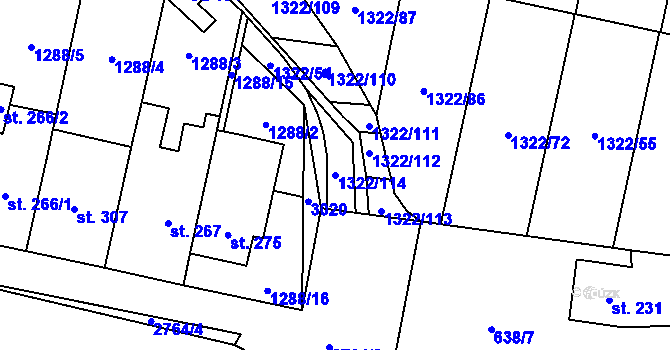 Parcela st. 1322/114 v KÚ Neslovice, Katastrální mapa