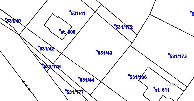 Parcela st. 531/43 v KÚ Neslovice, Katastrální mapa