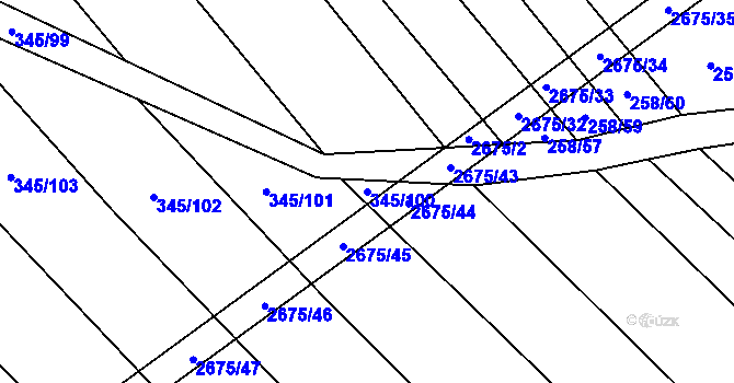 Parcela st. 345/100 v KÚ Neslovice, Katastrální mapa
