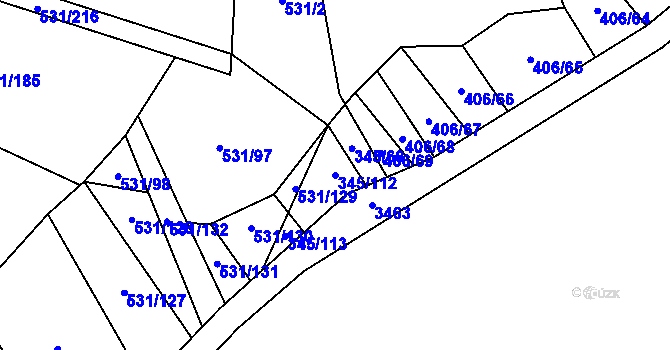 Parcela st. 345/112 v KÚ Neslovice, Katastrální mapa