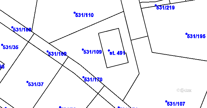 Parcela st. 531/109 v KÚ Neslovice, Katastrální mapa