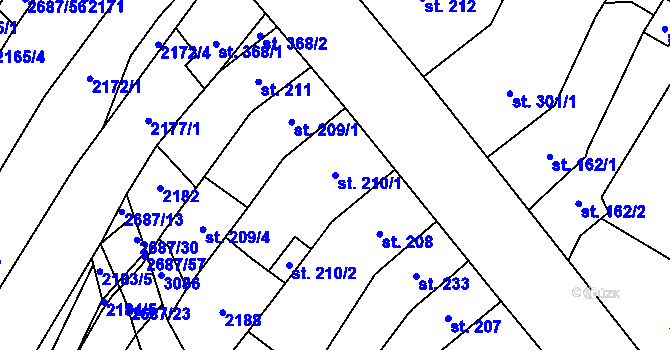Parcela st. 210/1 v KÚ Neslovice, Katastrální mapa