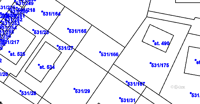 Parcela st. 531/166 v KÚ Neslovice, Katastrální mapa