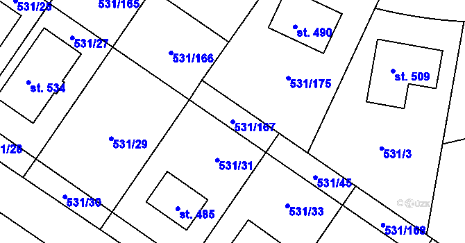 Parcela st. 531/167 v KÚ Neslovice, Katastrální mapa