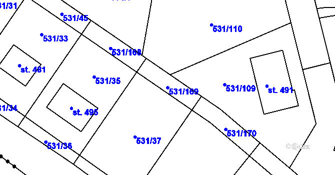 Parcela st. 531/169 v KÚ Neslovice, Katastrální mapa