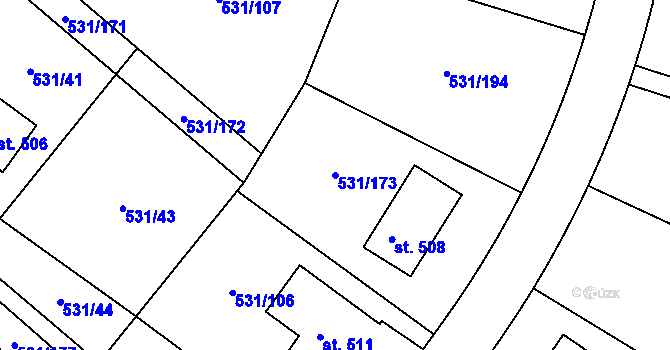 Parcela st. 531/173 v KÚ Neslovice, Katastrální mapa