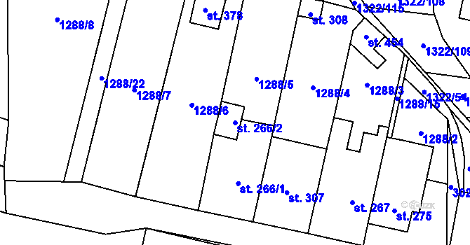 Parcela st. 266/2 v KÚ Neslovice, Katastrální mapa