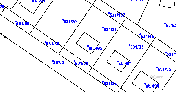 Parcela st. 485 v KÚ Neslovice, Katastrální mapa