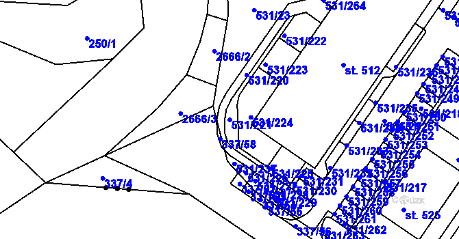 Parcela st. 531/221 v KÚ Neslovice, Katastrální mapa