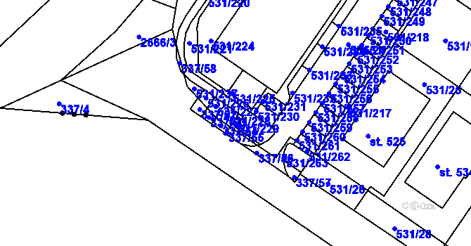 Parcela st. 531/229 v KÚ Neslovice, Katastrální mapa