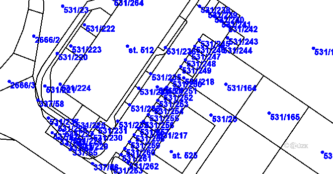 Parcela st. 531/251 v KÚ Neslovice, Katastrální mapa