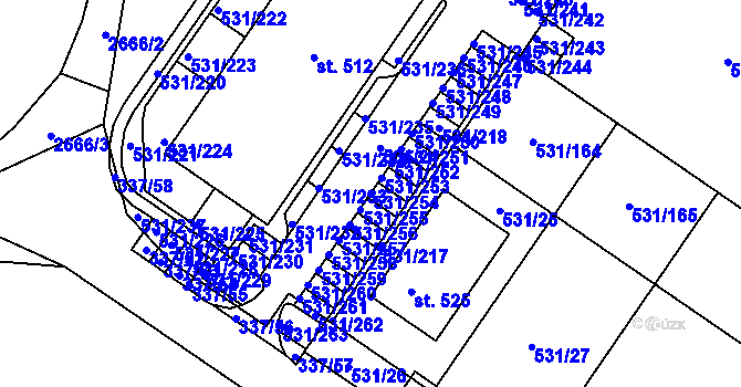 Parcela st. 531/254 v KÚ Neslovice, Katastrální mapa