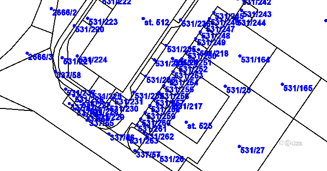 Parcela st. 531/255 v KÚ Neslovice, Katastrální mapa