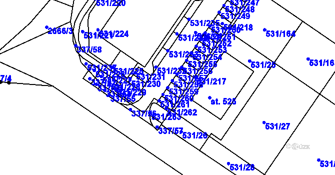 Parcela st. 531/259 v KÚ Neslovice, Katastrální mapa