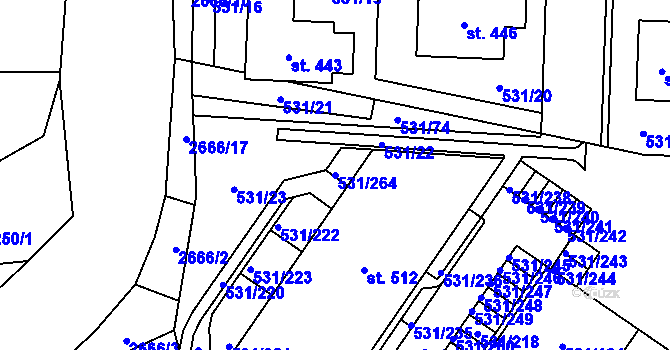 Parcela st. 531/264 v KÚ Neslovice, Katastrální mapa
