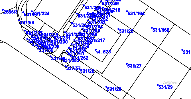 Parcela st. 525 v KÚ Neslovice, Katastrální mapa
