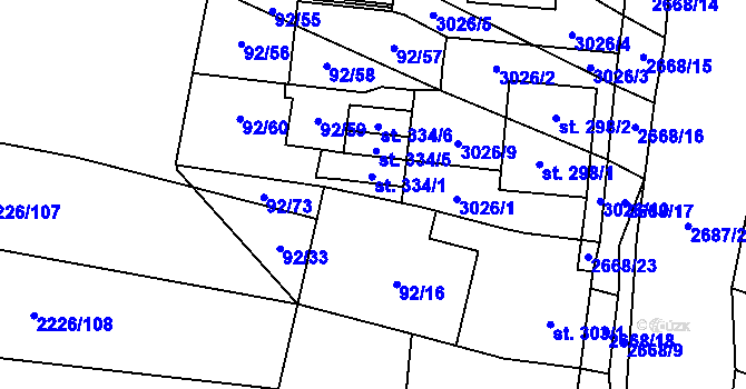 Parcela st. 92/82 v KÚ Neslovice, Katastrální mapa