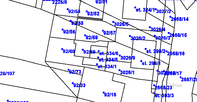 Parcela st. 334/6 v KÚ Neslovice, Katastrální mapa