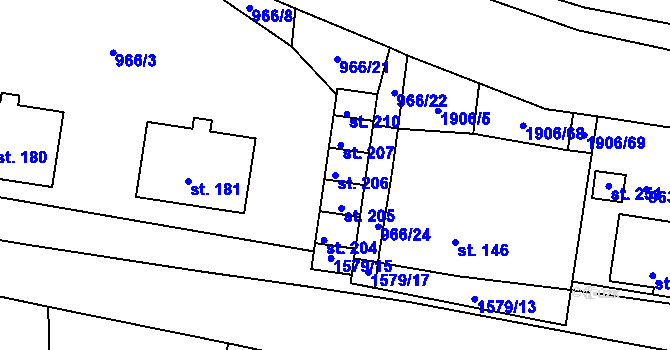Parcela st. 206 v KÚ Letošov, Katastrální mapa