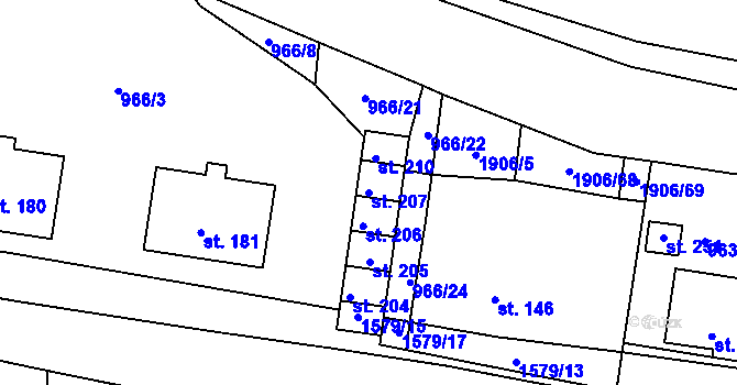 Parcela st. 207 v KÚ Letošov, Katastrální mapa