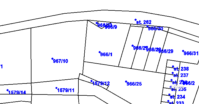 Parcela st. 966/1 v KÚ Letošov, Katastrální mapa