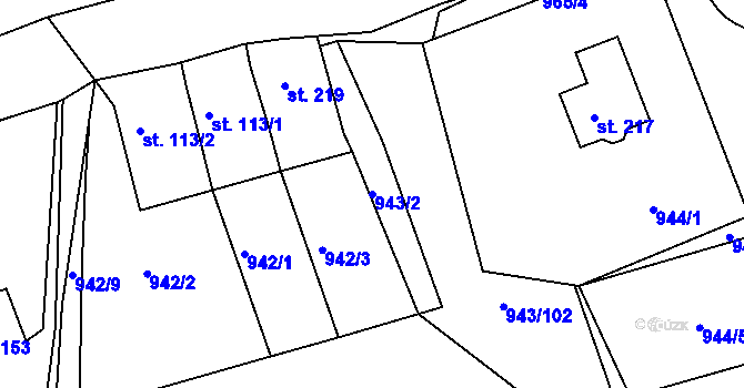 Parcela st. 943/2 v KÚ Letošov, Katastrální mapa