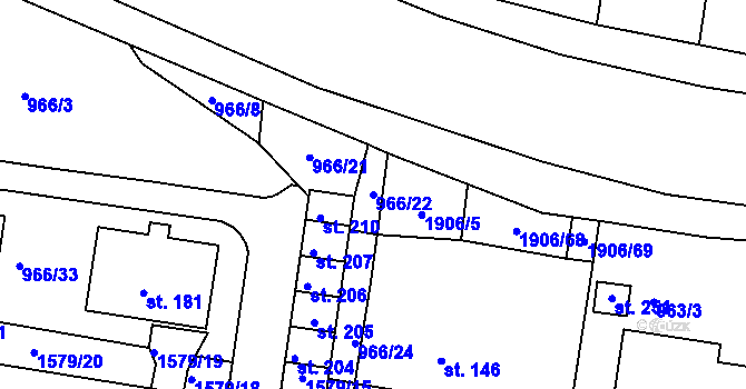 Parcela st. 966/22 v KÚ Letošov, Katastrální mapa