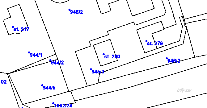 Parcela st. 280 v KÚ Letošov, Katastrální mapa