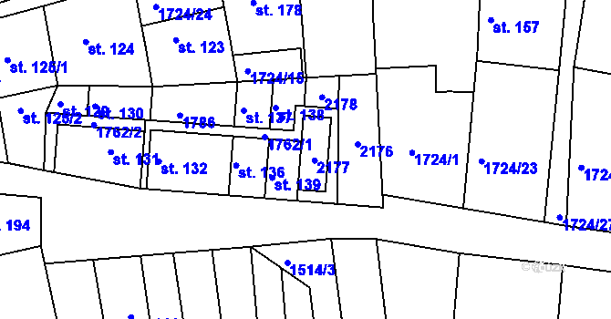 Parcela st. 140 v KÚ Nesovice, Katastrální mapa